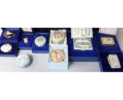 Ten Halcyon Days enamel Royal Commemorative bonbonierres Windsor Castle 78/500, Golden Wedding 23rd Psalm musical box 148/750