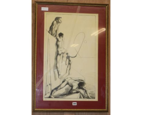 Michael-Ayrton, lithograph, fisherman on the wharf, signed in pencil, 17/25, 66 x 40cm