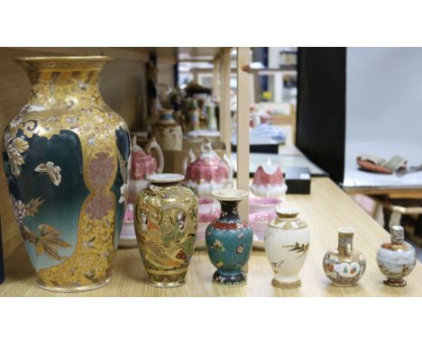 A collection of six assorted Japanese ceramic vases, largest 38cm