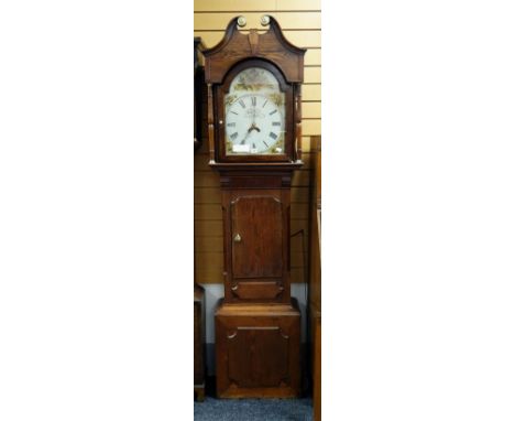 A Victorian and later longcase clock with painted dial by John Evans, Llanarth (please note - no weights or key, just pendulu