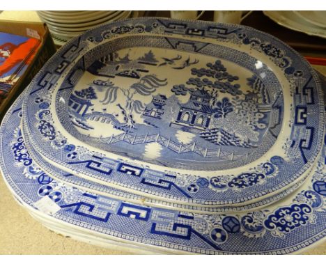 Parcel of seven C &amp; R back stamped blue &amp; white meat platters Condition reports provided on request by email for this