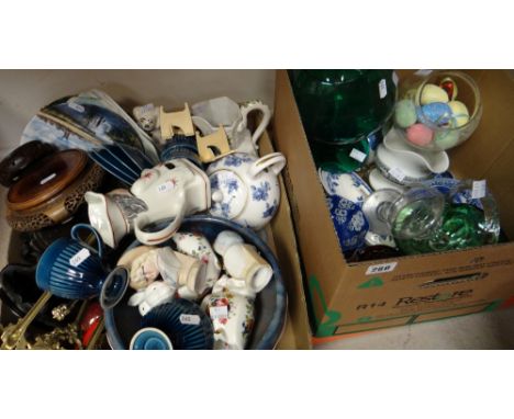 Two boxes of mixed china and glass including Carltonware coffee cans and coffee cups &amp; saucers, Aynsley teapot, blue &amp