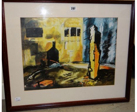 JOHN PIPER print - illustration for the Gregynog Press 'Death and Entrance' by Dylan Thomas, 35 x 46cms and two framed prints