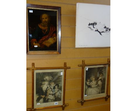 A pair of framed antique colour plates entitled 'Lady Smith' and 'Jane Countess of Harrington' together with a print on glass