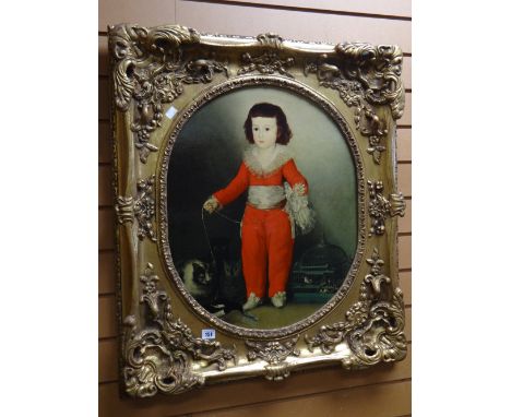 A reproduction oval print AFTER FRANCISCO GOYA in a fancy Rococo style gilt frame Condition reports provided on request by em
