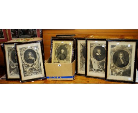AFTER VAN DYCK set of twelve eighteenth century black &amp; white engravings of portrait subjects Condition reports provided 