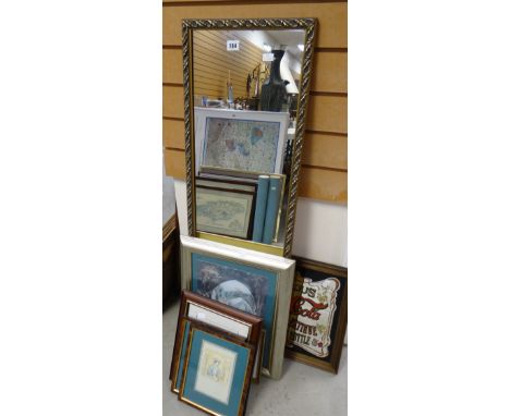 A modern hall mirror, reproduction Coco Cola advertising mirror, parcel of various framed prints Condition reports provided o