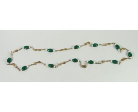 Yellow metal green stone and pearl necklace Condition reports provided on request by email for this auction otherwise items p