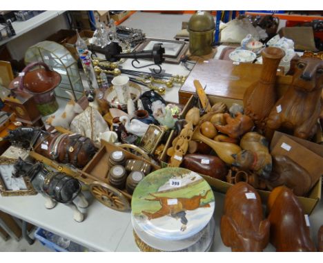 A very large parcel of mixed items including modern wooden carved ornaments, pottery and china including Russian ornamental g