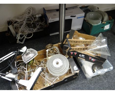Parcel of various lighting, accessories and parts, frosted glass lamp shades ETC Condition reports provided on request by ema