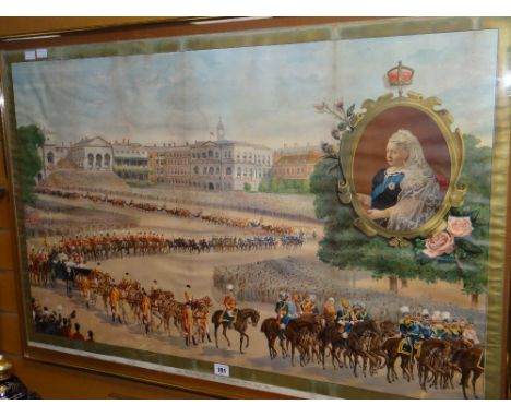 A framed Queen Victoria Diamond Jubilee Procession, 1897 coloured print Condition reports provided on request by email for th