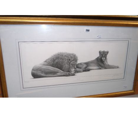 UNKNOWN signed limited edition print - Lions and Lioness entitled 'Savannah' 24 x 61cms Condition reports provided on request