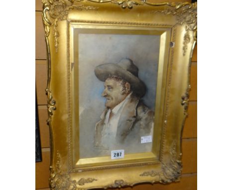 UNKNOWN watercolour - half length portrait of a gent in hat. 27 x 17cms Condition reports provided on request by email for th