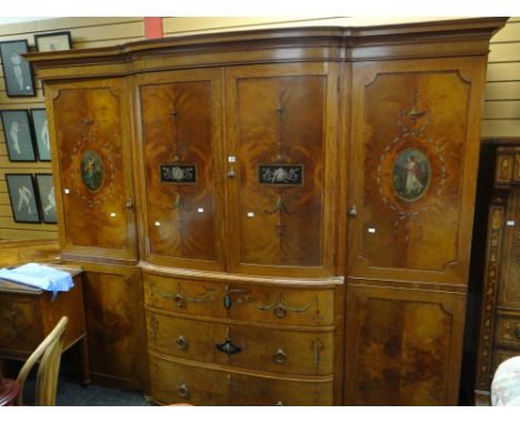 A very fine quality Maple &amp; Co early twentieth century satinwood Sheraton-revival style bedroom suite, hand painted with 