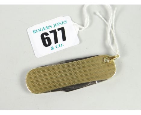 14ct gold engine turned pocket knife with blank rectangular cartouche Condition reports provided on request by email for this