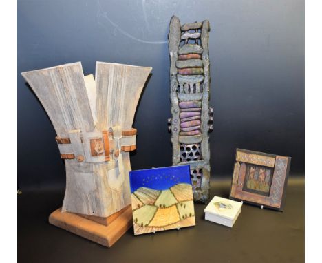 Elaine Winterton, a sculpture in mixed media, Silence, Belt Up, wooden base, 40cm; Sarah Watson, a sculptural sketch, mixed m