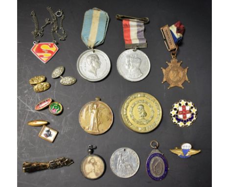 Boxes and Objects - medallions; enamel badges; tie pin; cufflinks; etc