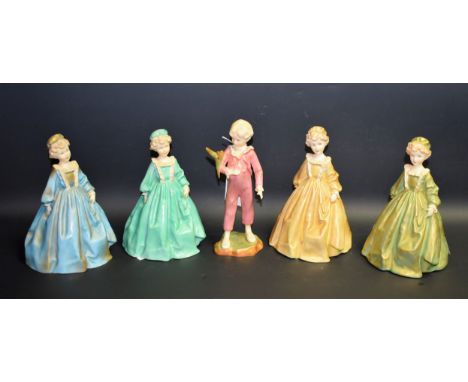 Ceramics - a Royal Worcester figure, Grandmother's Dress, F Doughty, gilded green colourway; three others, similar, various c