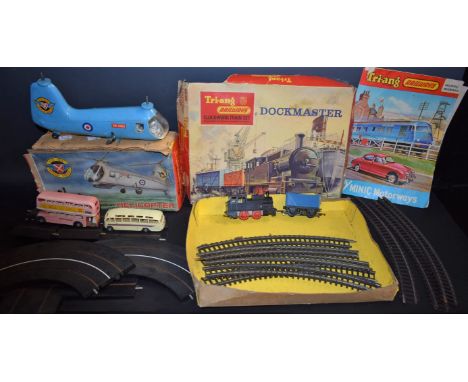 Toys - Marx mechanical helicopter, Air Sea Rescue Services, boxed; Tri-ang-Minic motorways system; Tri-ang clockwork Dockmast