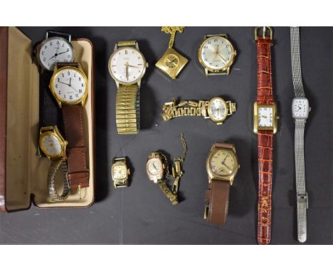 A lady's 9ct rose gold Rotary watch, later metal strap; another 9ct gold watch, leather strap; other fashion watches; gentlem