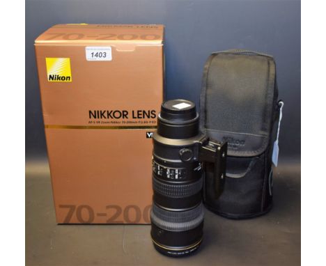 Photography - A Nikkor 70-200mm f2.8 G AF-S VR IF ED zoom lens, CL-M2 case, manual, boxed; Hoya Pro1 digital filter.