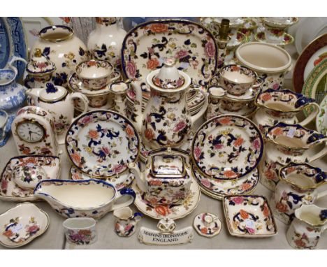 Ceramics - a Masons Ironstone Mandalay pattern part dinner service, comprising plates, side plates, coffee pot, cups and sauc