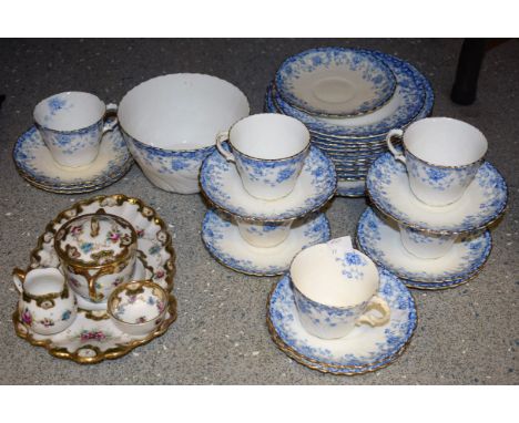 Ceramics - a Victorian part tea service, blue flowers pattern, etc