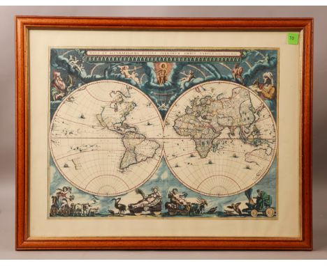 A Vintage Double Hemisphere Map of the World, Dutch Cartography. "Nova et Accvratissma Totivs Terrarvm Orbis Tabvla"

70x55cm