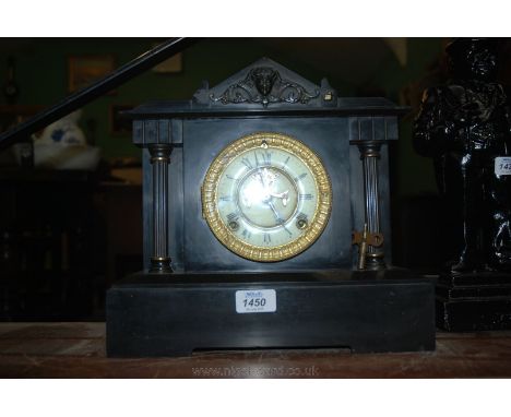A slate Ansonia chiming Mantle Clock, with pendulum and key