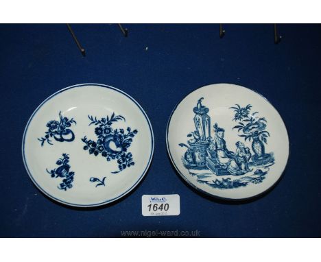 Two 18th c. blue and white Worcester Caughley Dishes
