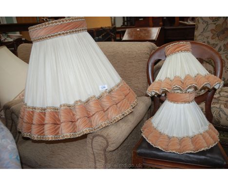 A set of Lamp shades in cream and light brown, one large and two smaller