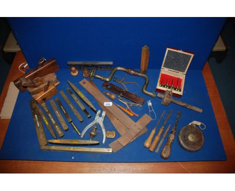 A quantity of Tools including Planes, Levels, Tape Measure, bits, etc.
