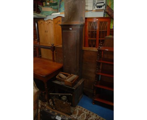 A Georgian Oak Longcase Clock for restoration, the long door case in need of work, 30 hour brass faced movement marked Tho. G