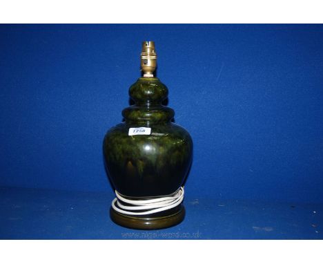 A green ceramic table Lamp, 13 1/2" tall