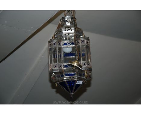 An antique glass panelled Moroccan pendant Ceiling Light with modern fittings.