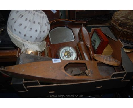 A quantity of Treen, including a Hall Tidy with Barometer, etc., clockwork boat for restoration, mandolin, Cribbage Scoreboar