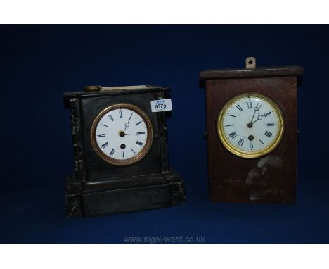 A slate Mantle Clock and a bracket Wall Clock, both a/f