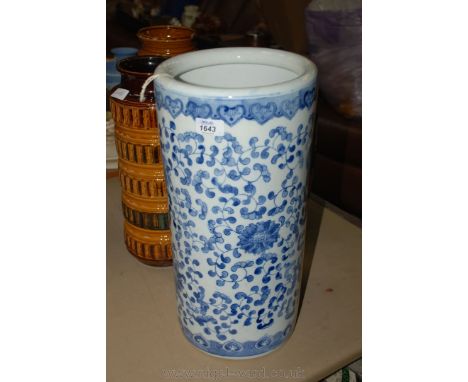 A blue and white Chinese ceramic Umbrella Stand.