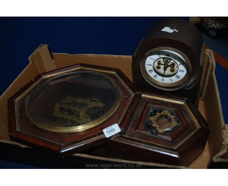 A Mantle Clock, a/f and the frame and workings of a Wall Clock - face missing