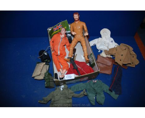An Action Man together with outfits, guns, accessories and leaflet.