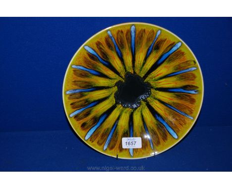 A Poole Dish decorated with stylized pupil and iris design.