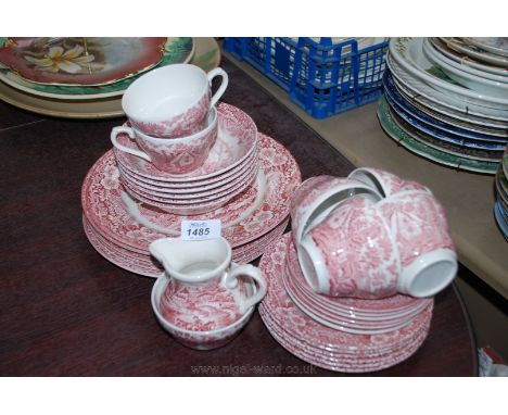 A red and white Broadhurst ironstone Teaset for six plus dinner plates
