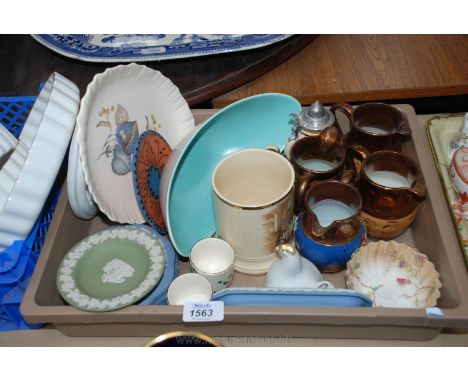 A quantity of china including Poole boat shaped dish, Wedgwood Jasperware lidded pin dish, two Carringaline Irish pottery egg