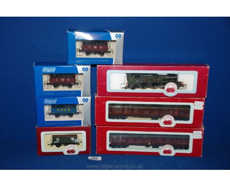 A quantity of Dapol 1.70 scale railway wagons, coaches and engine including G.W.R  2-6-2 Prairie