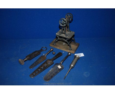 A small quantity of small tool maker's Tools including Tap and Dye, Grease Gun, etc.