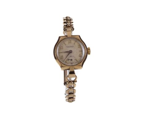 LADY'S ROTARY NINE CARAT GOLD MANUAL WIND WRIST WATCH,the round cream textured dial with applied baton and Arabic hour marker