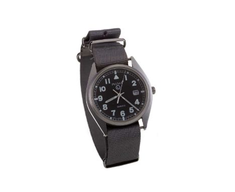 PULSAR G10 MILITARY STAINLESS STEEL QUARTZ WRIST WATCH,dated 2001, the round black dial with Arabic Super-LumiNova hour marke