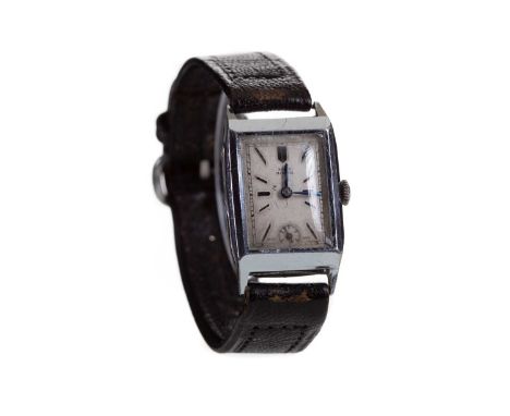 GENTLEMAN'S ROLEX MARCONI CHROME PLATED MANUAL WIND WRIST WATCH,the rectangular white dial with applied baton hour markers, o