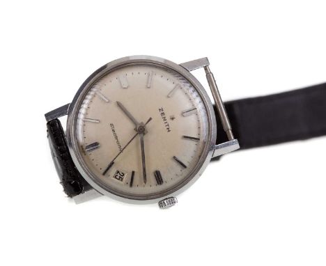 GENTLEMAN'S ZENITH ELECTRONIC STAINLESS STEEL MANUAL WIND WRIST WATCH,the round cream dial with applied baton hour markers, d