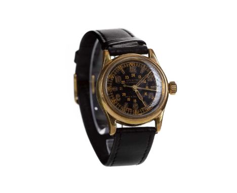 GENTLEMEN'S ROLEX OYSTER CENTREGRAPH GOLD PLATED MANUAL WIND WRIST WATCH,the round black dial with baton and Arabic hour mark